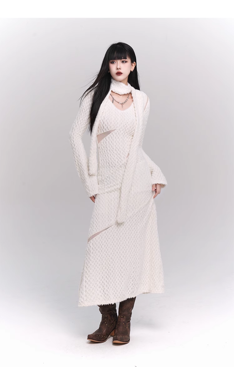 New Fashion White Sweater Style Long-sleeved Dress TP2953
