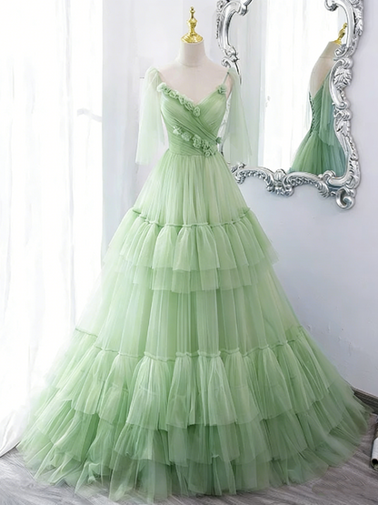 Glamorous Light Blue Tiered Tulle Spaghetti Straps 3D Rose Sweet 15 Quinceanera Ball Gown TP5484