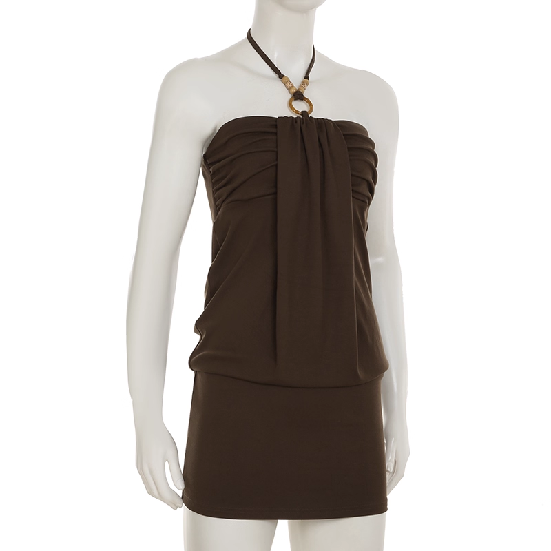 Cute Brown Halter-neck Sheath Short Summer Dresses Party Dress Homecoming Dress TP4343