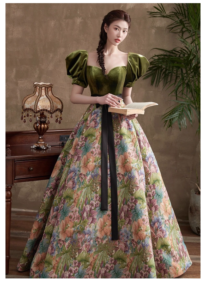 Vintage Court Retro Style A-Line Evening Gown Sweetheart Puffy Sleeve Party Dress Long Formal Dress TP4955