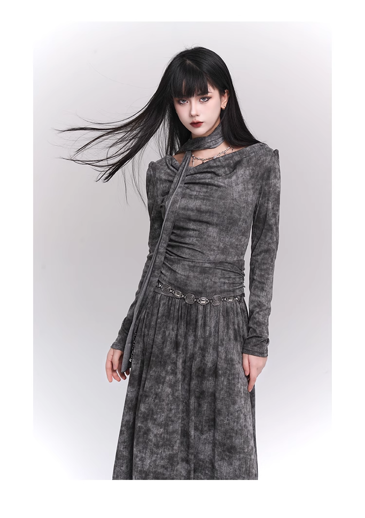 New Simple Fashion Gray Design Long-sleeved Dress TP2949