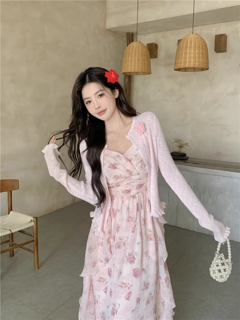 New Fashion Elegant Floral Chiffon Spaghetti Strap Dress TP2991