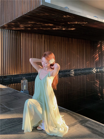 New Fashion Light Green Beach Holiday Casual Loose Halter Dress TP2998