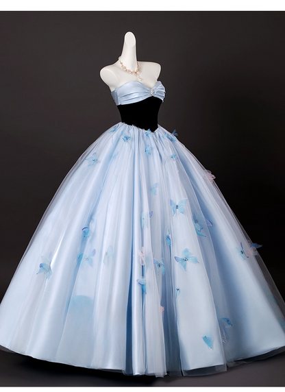 Chic Sky Blue Sweetheart Beaded Sweet 16 Quinceanera 3D Flowers A-Line Strapless Evening Dress Long Ball Gown TP4948