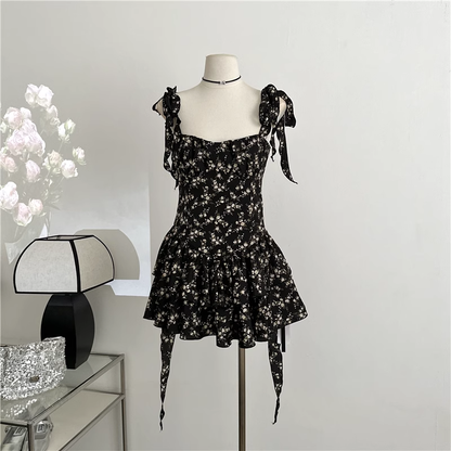 New Simple Floral Design A-line Sleeveless Spaghetti Strap Dress TP3278