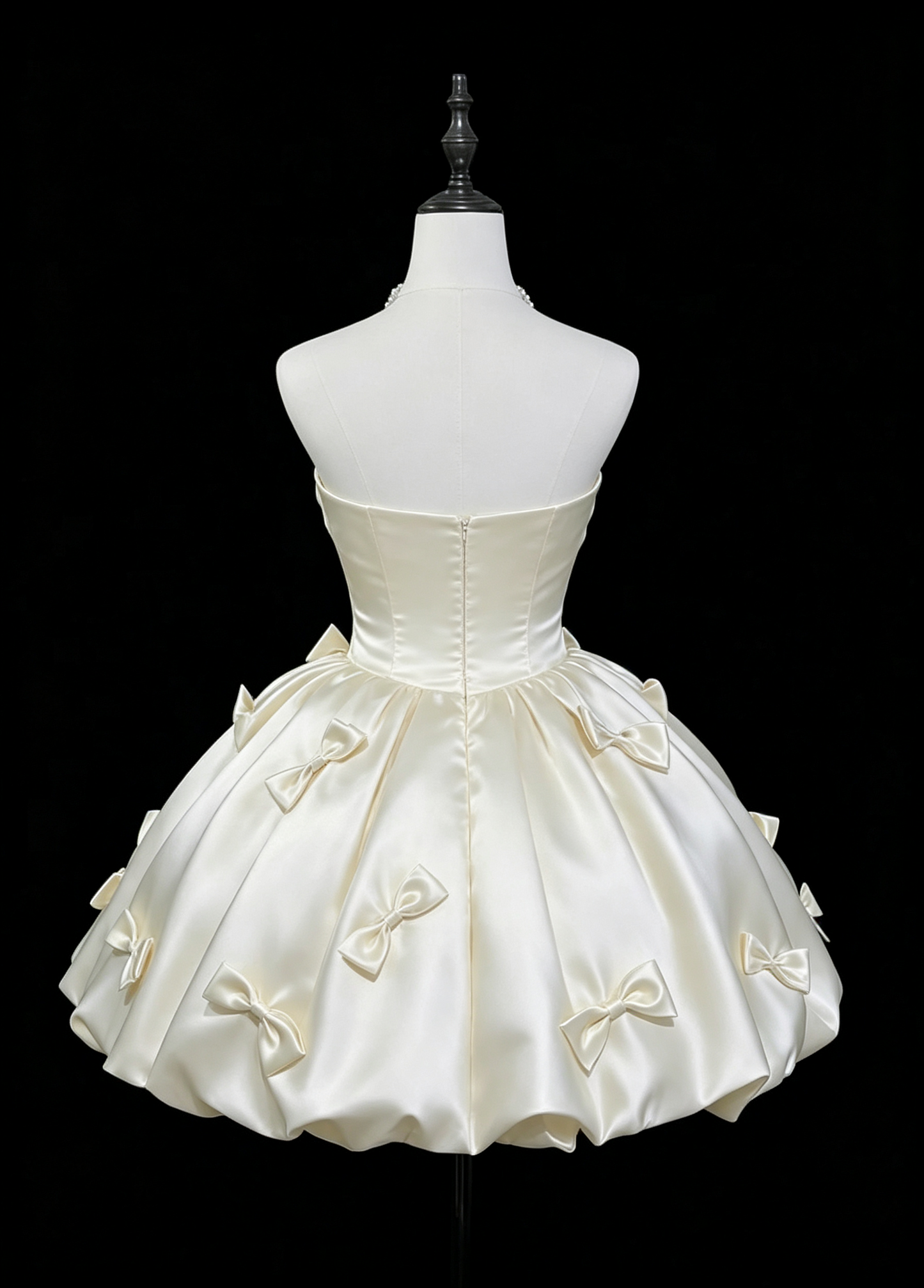 Vintage Strapless Cream Satin Bubble 3D Bows A-Line Homecoming Dress TP6063