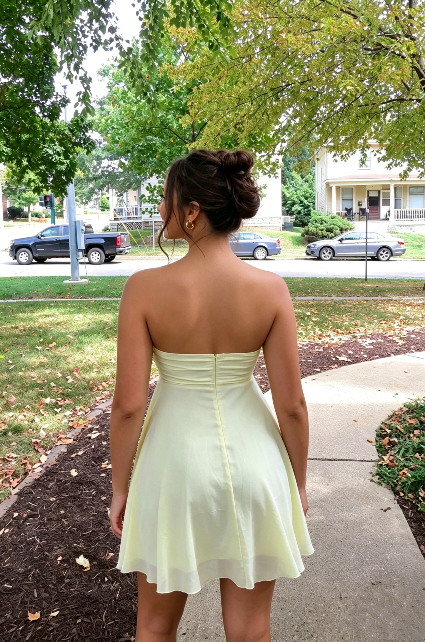 Cute Pale Yellow Strapless Chiffon A-Line Homecoming Dress with Scarf TP6012