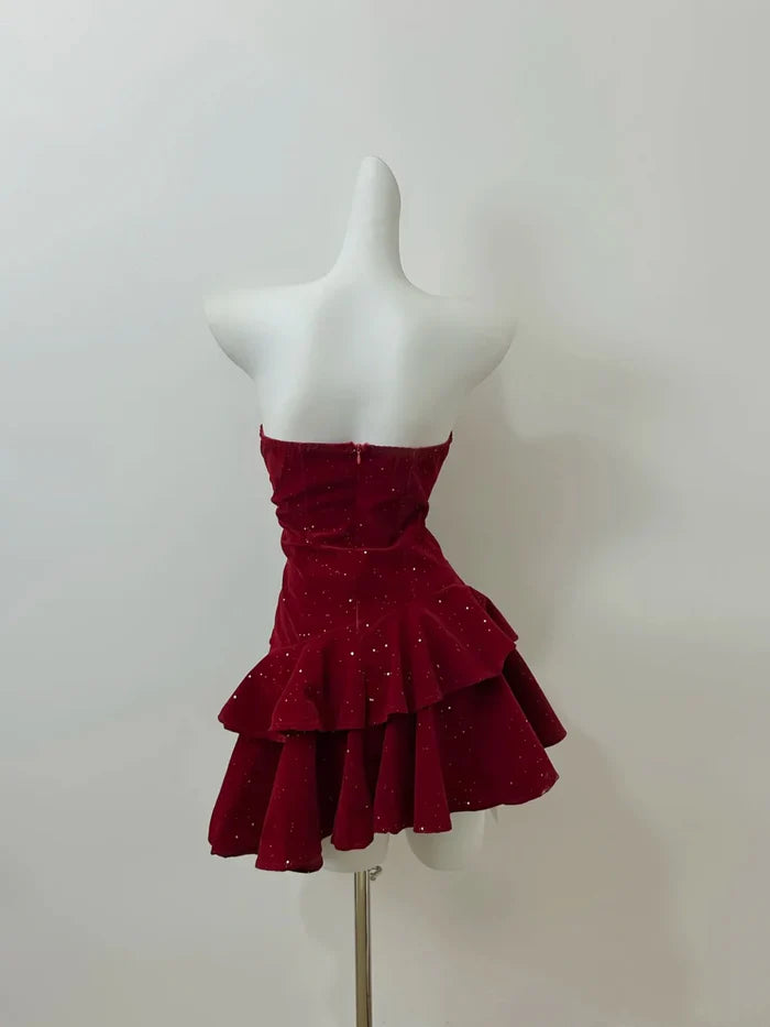 Vintage Burgundy Shiny Beaded A-Line Strapless Homecoming Dress Party Dress Cocktail Dress TP4701