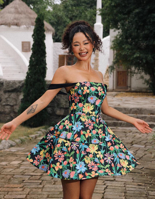 Vintage Floral Short A-Line Party Dress Cocktail Dress Homecoming Dress TP4427