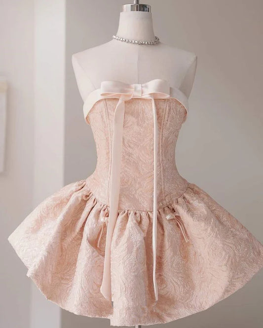 Cute Pink A-Line Homecoming Dress Strapless Party Dress Short A-Line Cocktail Dress TP4652