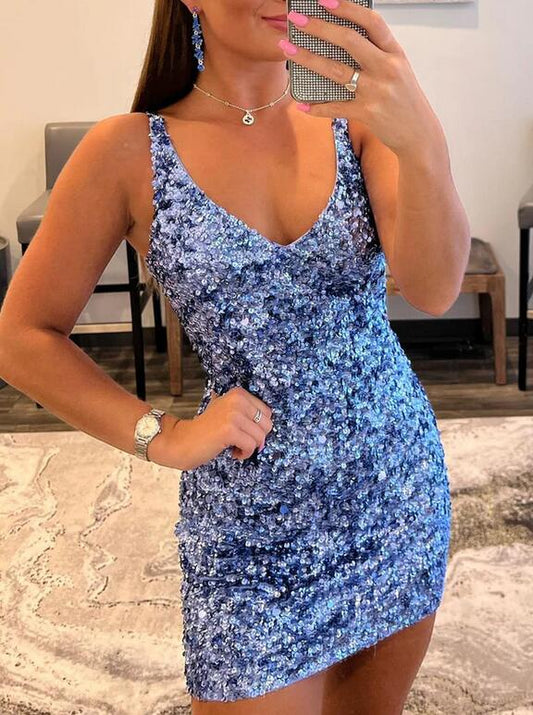 Vintage Sequined Bodycon Design Cocktail Dress Short Homecoming Dress TP3560