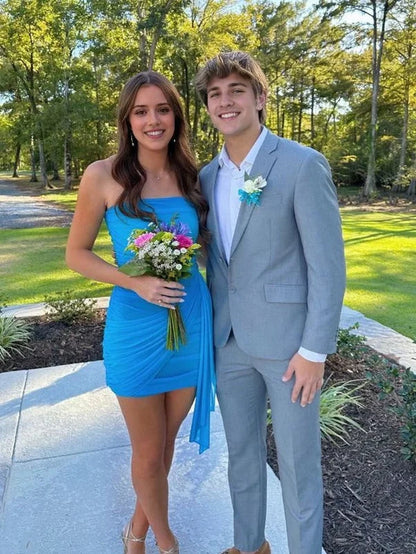 Vintage Simple Sheath Chiffon Strapless Homecoming Dress Party Dress Cocktail Dress TP4702