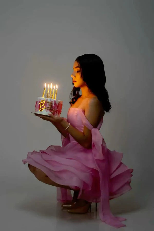 Cute Pink Off-the-shoulder A-Line Short Tiered Party Dress Cocktail Dress Homecoming Dress TP4458