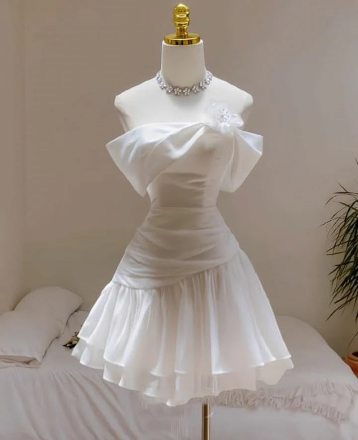 Vintage Off-the-Shoulder 3D Floral Ruffled Tiered A-Line Homecoming Dress TP5941