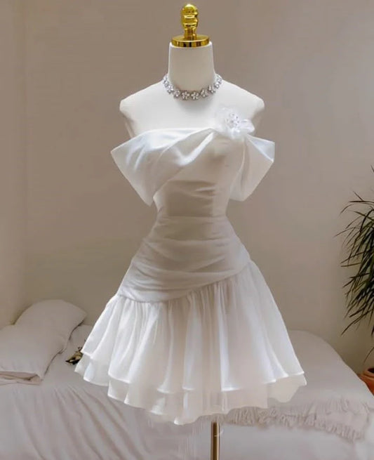 Vintage Off-the-Shoulder 3D Floral Ruffled Tiered A-Line Homecoming Dress TP5941