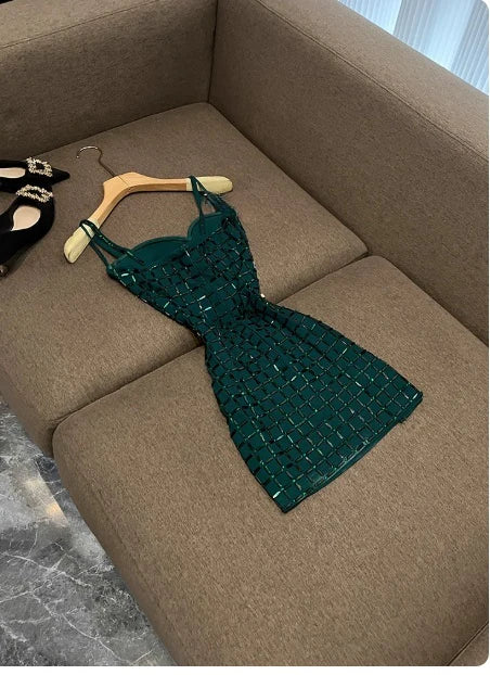 Vintage Dark Green Spaghetti Strap Sheath Short Party Dress Cocktail Dress Homecoming Dress TP4460