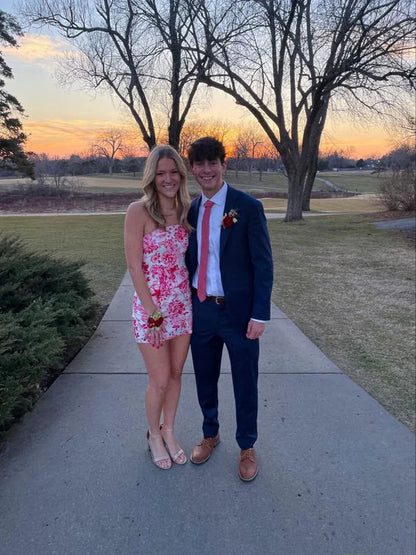 Vintage Floral Print Strapless Short Sheath Party Dress Cocktail Dress Homecoming Dress TP4440