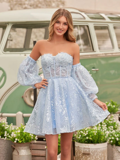 Vintage Sequin Appliqued Off-the-shoulder Design A-line Sweetheart Homecoming Dress TP3765