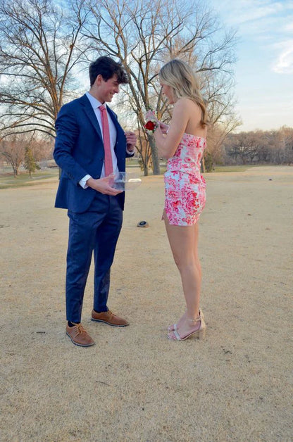 Vintage Floral Print Strapless Short Sheath Party Dress Cocktail Dress Homecoming Dress TP4440