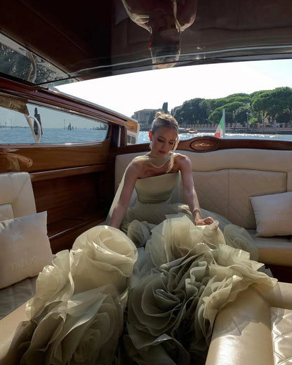 Gorgeous Sage Green 3D Flowers Strapless A-Line Floor-length Prom Dress Evening Dress TP4561