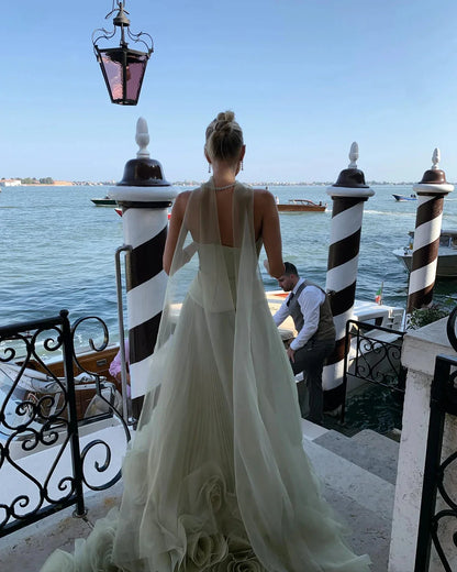 Gorgeous Sage Green 3D Flowers Strapless A-Line Floor-length Prom Dress Evening Dress TP4561