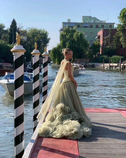 Gorgeous Sage Green 3D Flowers Strapless A-Line Floor-length Prom Dress Evening Dress TP4561