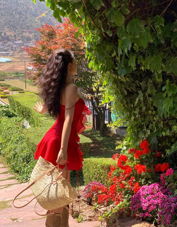 Cute Red Sweetheart Spaghetti Strap Short A-Line Chiffon Party Dress Cocktail Dress Homecoming Dress TP4430