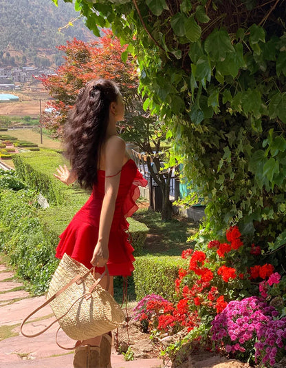 Cute Red Sweetheart Spaghetti Strap Short A-Line Chiffon Party Dress Cocktail Dress Homecoming Dress TP4430