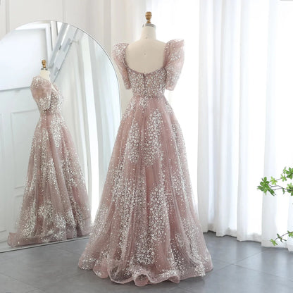 Gorgeous Sparkling Beaded Sequin Short-sleeve A-Line Long Prom Dress Evening Dress TP4557