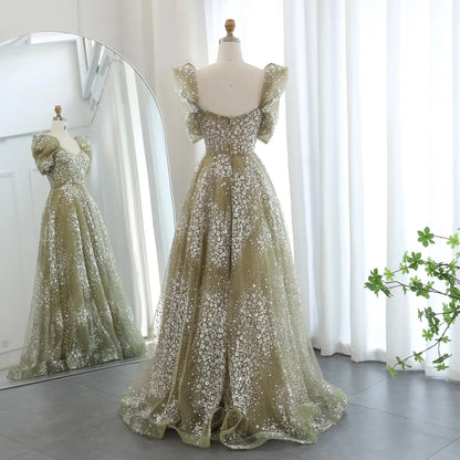 Gorgeous Sparkling Beaded Sequin Short-sleeve A-Line Long Prom Dress Evening Dress TP4557