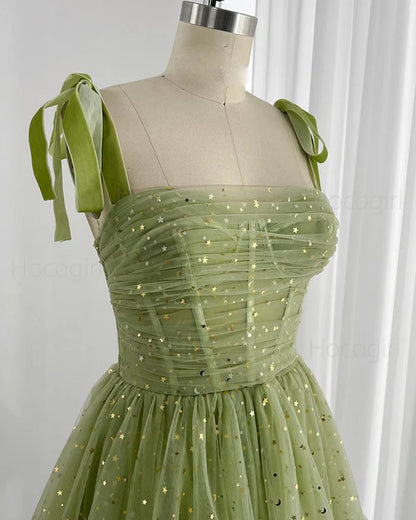 Charming Green Glitter Sequin Tulle Design A-line Homecoming Dress TP3621