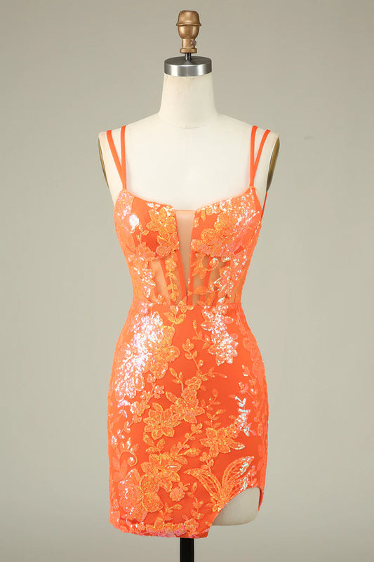 Gorgeous Sequined Appliqued Design A-line Spaghetti Strap Homecoming Dress TP3635