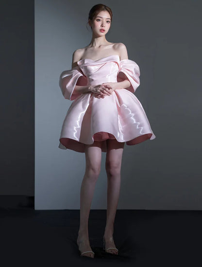 Cute Pink Off-the-shoulder Short A-Line Party Dress Cocktail Dress Homecoming Dress TP4432