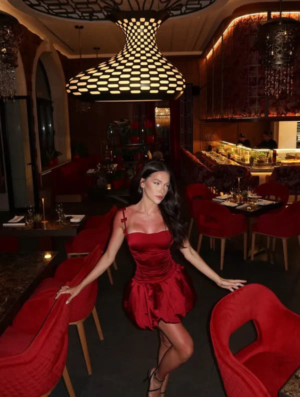 Vintage Burgundy Satin Spaghetti Strap Short A-Line Party Dress Cocktail Dress Homecoming Dress TP4435