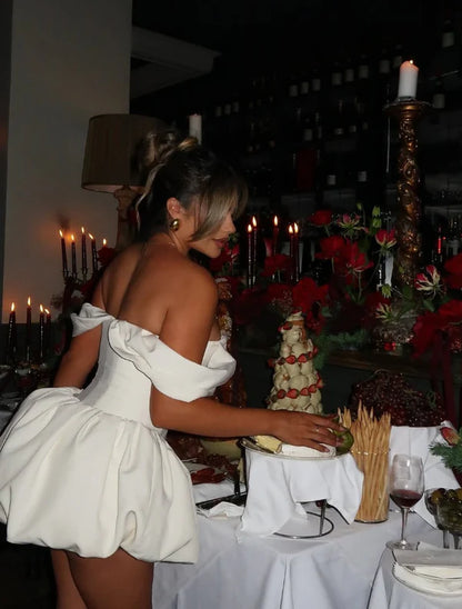 Sexy Ivory Satin Off-the-shoulder Sweetheart Short A-Line Party Dress Cocktail Dress Homecoming Dress TP4434