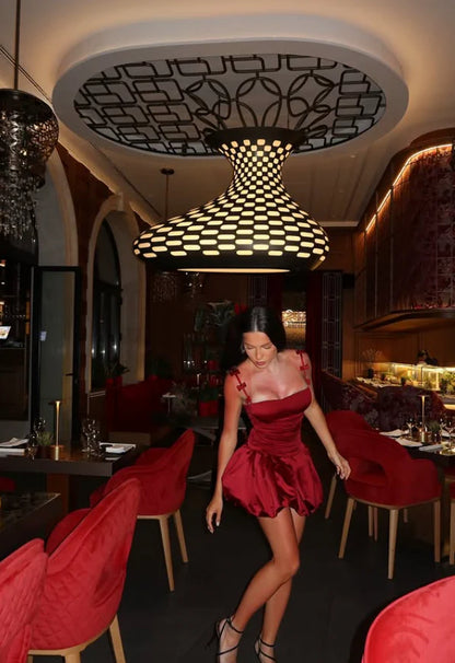 Vintage Burgundy Satin Spaghetti Strap Short A-Line Party Dress Cocktail Dress Homecoming Dress TP4435