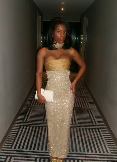 Enchanting Shiny Sequin Strapless Sheath Long Prom Dress Evening Dress TP4319