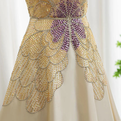 Elegant Ivory Beaded Prom Dress A-Line Evening Gown Satin Party Dress Long Formal Dress TP4774