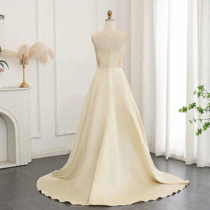 Elegant Ivory Beaded Prom Dress A-Line Evening Gown Satin Party Dress Long Formal Dress TP4774