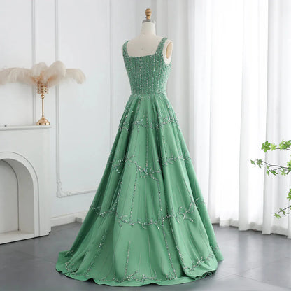 Gorgeous Green Shiny Beaded Spaghetti Strap A-Line Long Prom Dress Evening Dress TP4559