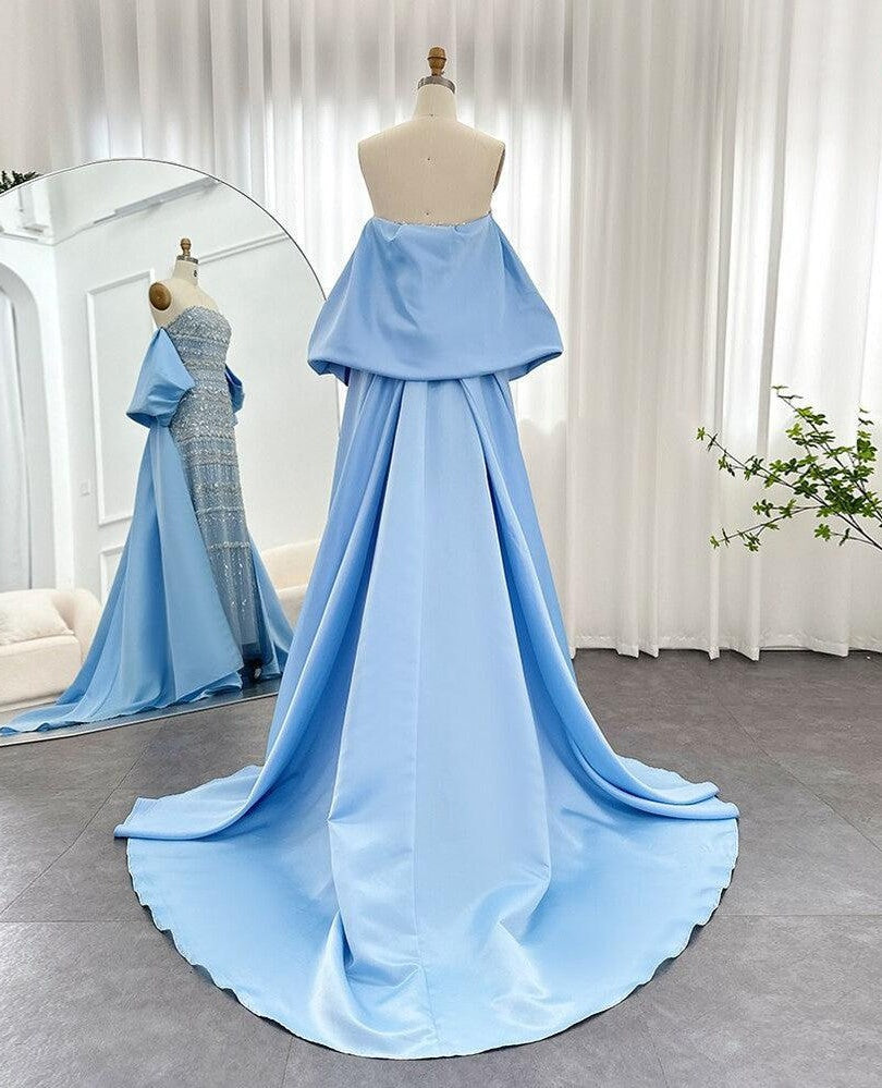 Vintage Shiny Beaded Strapless Sheath Cape Design Long Prom Dress Evening Dress TP4566