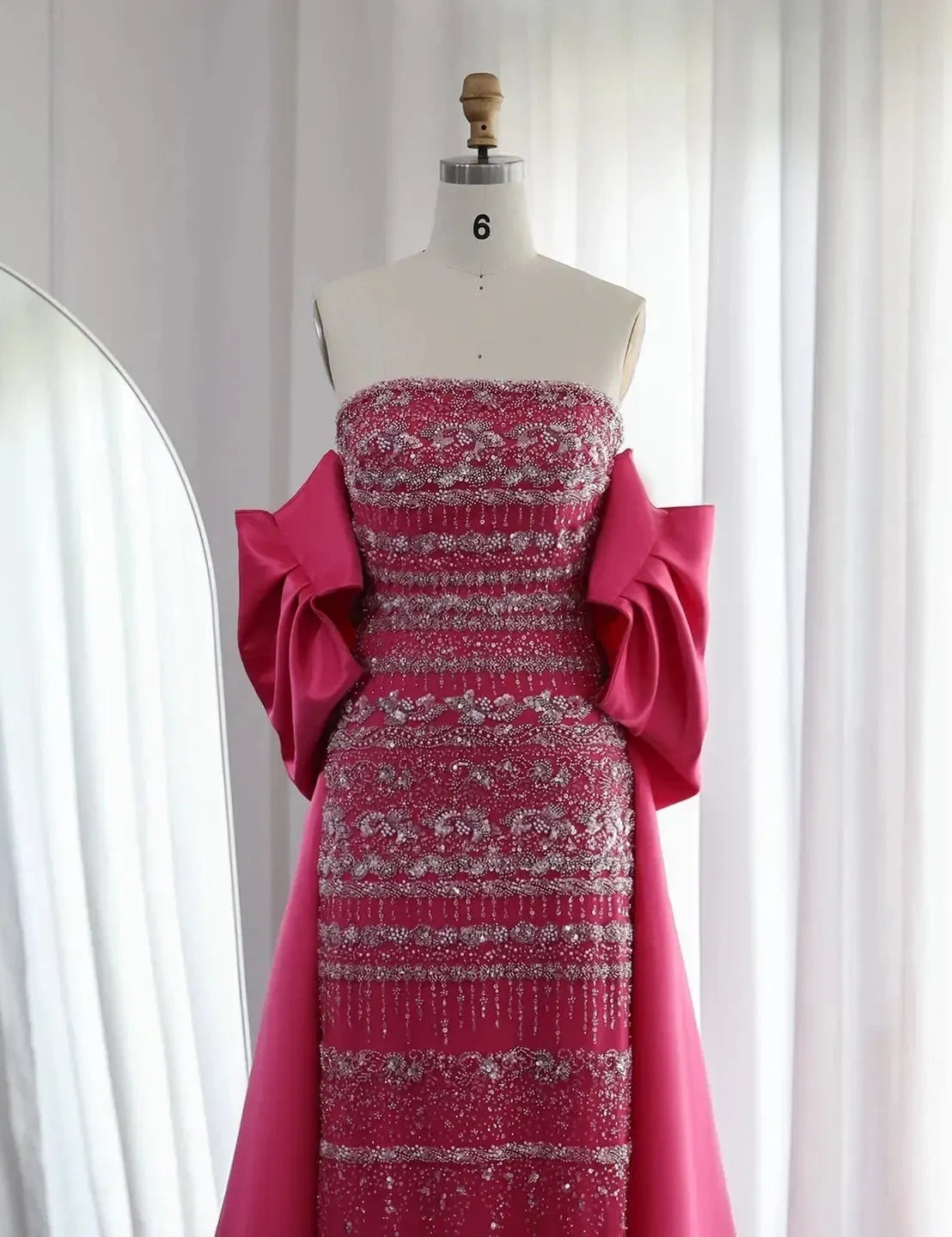 Vintage Shiny Beaded Strapless Sheath Cape Design Long Prom Dress Evening Dress TP4566