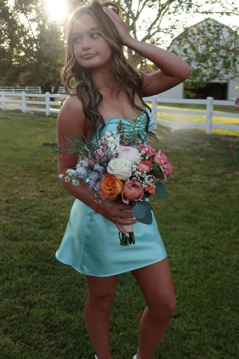 Chic Strapless Sweetheart Backless Sheath Sleeveless Short Party Dress Homecoming Dress TP4300