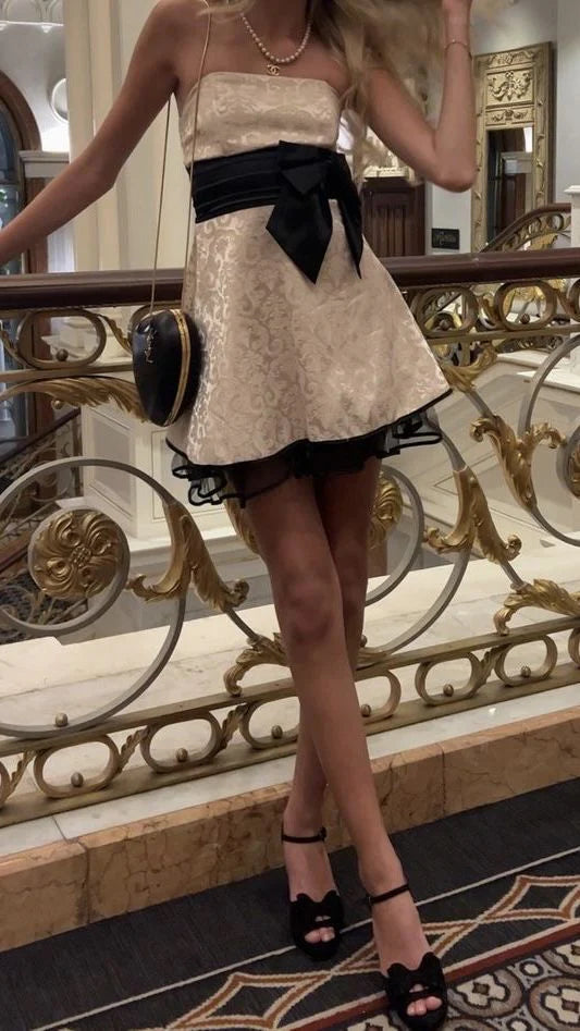 Vintage Ivory Embroidery Strapless A-Line Short Party Dress Cocktail Dress Homecoming Dress TP4455