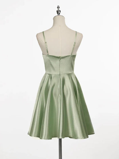 Charming Mint Green Spaghetti Straps Satin Design A-line Short Homecoming Dress TP3611