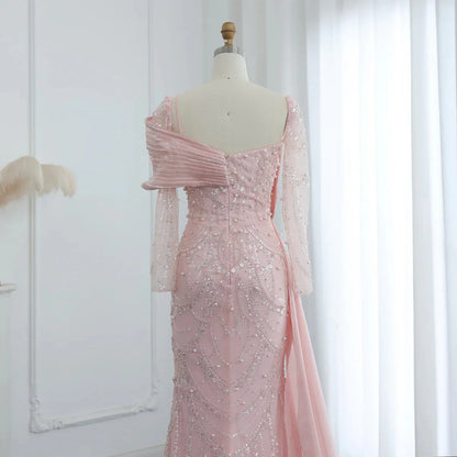 Vintage Shiny Beaded Long-sleeve Mermaid Long Prom Dress Evening Dress TP4565