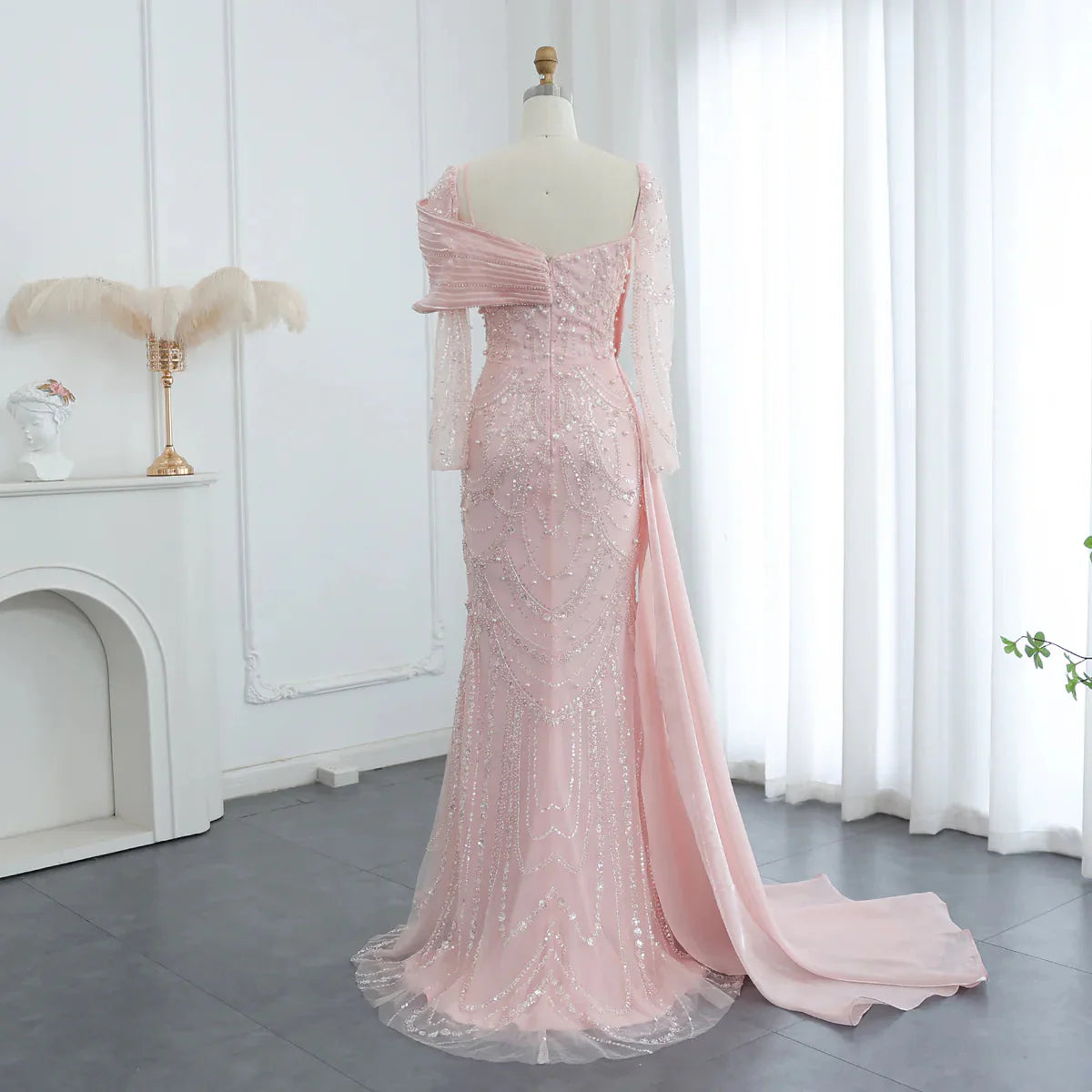 Vintage Shiny Beaded Long-sleeve Mermaid Long Prom Dress Evening Dress TP4565