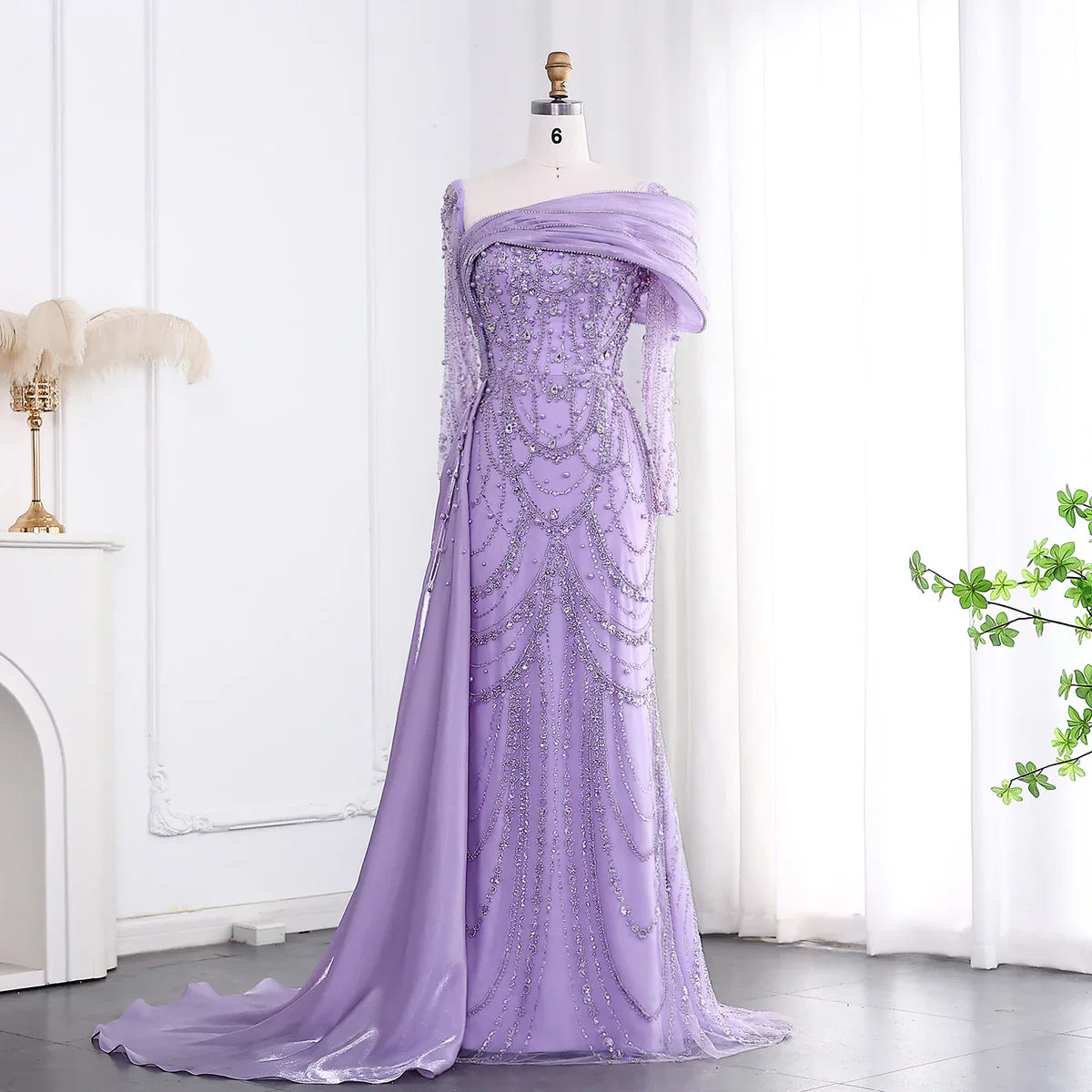 Vintage Shiny Beaded Long-sleeve Mermaid Long Prom Dress Evening Dress TP4565