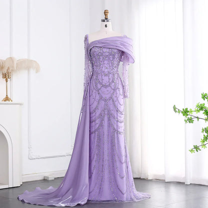 Vintage Shiny Beaded Long-sleeve Mermaid Long Prom Dress Evening Dress TP4565