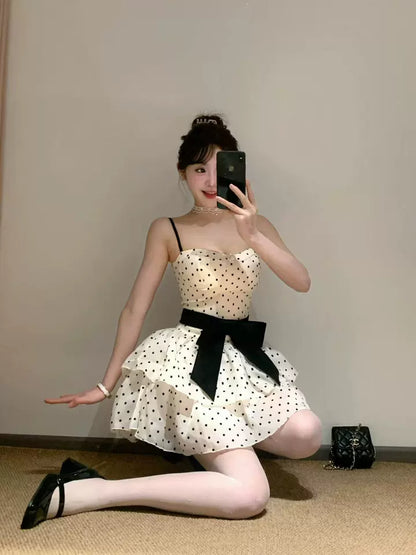 New Fashion Polka Dot Design A-line Sleeveless Spaghetti Strap Dress TP3307